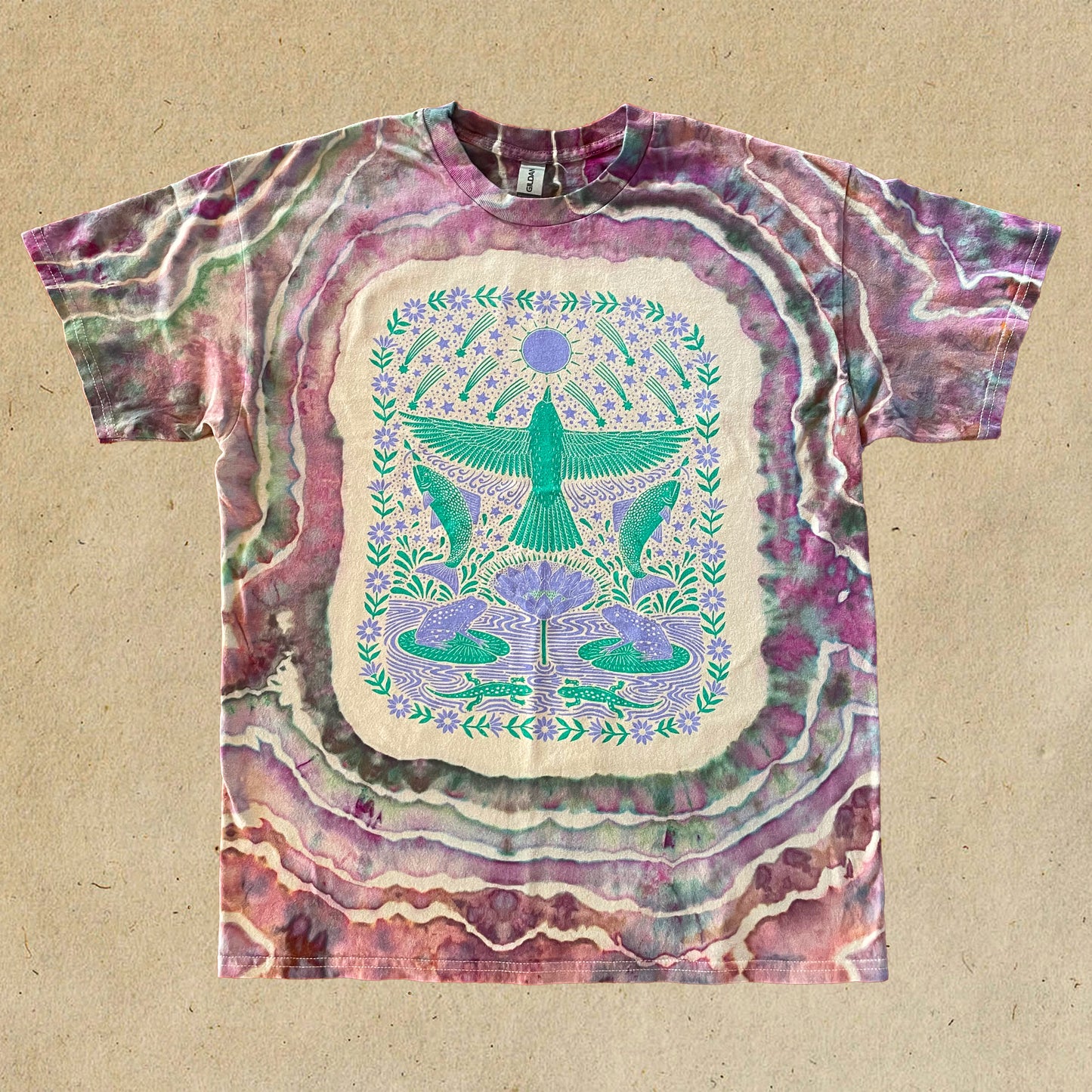 Bird Song Short Sleeve Shirt size large *Tie Dyed